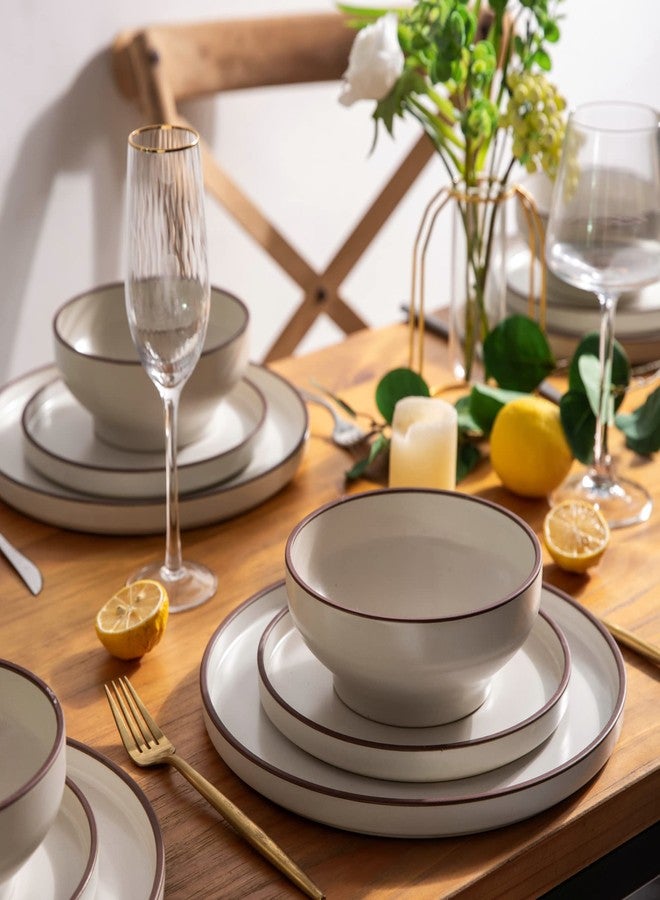 LERATIO Ceramic Plates,8.0 Inch Flat Salad Plates Set of 6,High Edge Modern plates for Kitchen,Microwave & Dishwasher & Oven Safe, Scratch Resistant Dishes Set-Matte White with Rim - Image 4